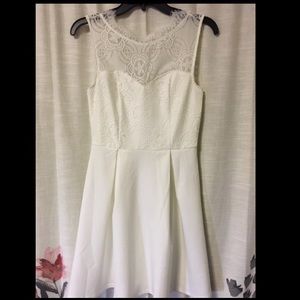 High neck short white dress with lace, size S
